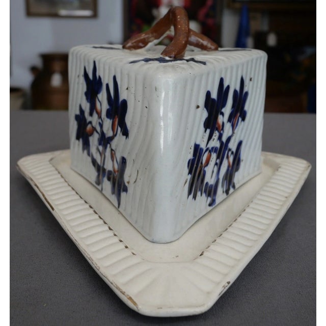 Late 19th Century English Victorian Ironstone Porcelain Japonisme Imari Style Floral Tree Motifs/Branch-Form Handle Cheese Keeper For Sale - Image 4 of 7