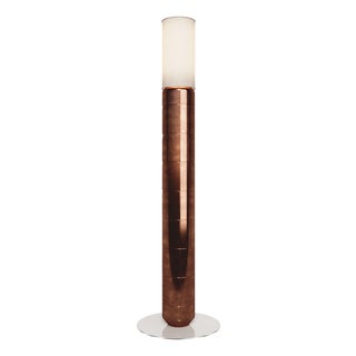Handcrafted Ceramic and Glass Floor Lamp in with Linen Cylinder Lampshade in Polished Amber Glaze from Svitanok For Sale