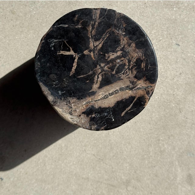 Small Side Table in Black Petrified Wood with Beige Striations, 1980s For Sale - Image 11 of 18