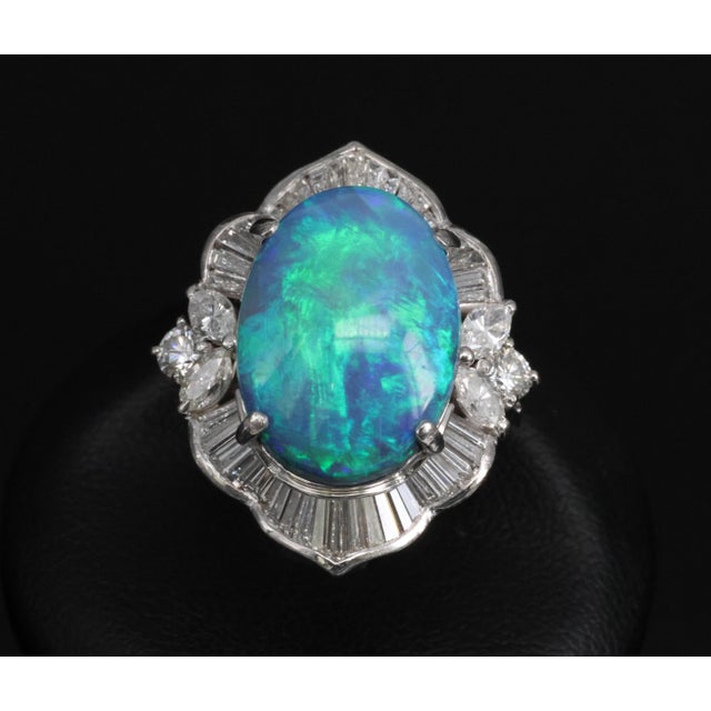 Late 20th Century Fine 7.41ct Natural Untreated Black Opal 2.06ct Diamond Platinum Ring Size 6 For Sale - Image 10 of 18