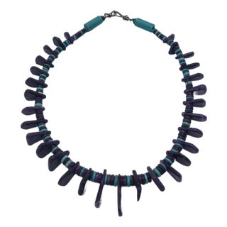 Exquisite Sugilite & Sleeping Beauty Turquoise Necklace by Bruce Eckhardt - Hand-Shaped Teardrops For Sale
