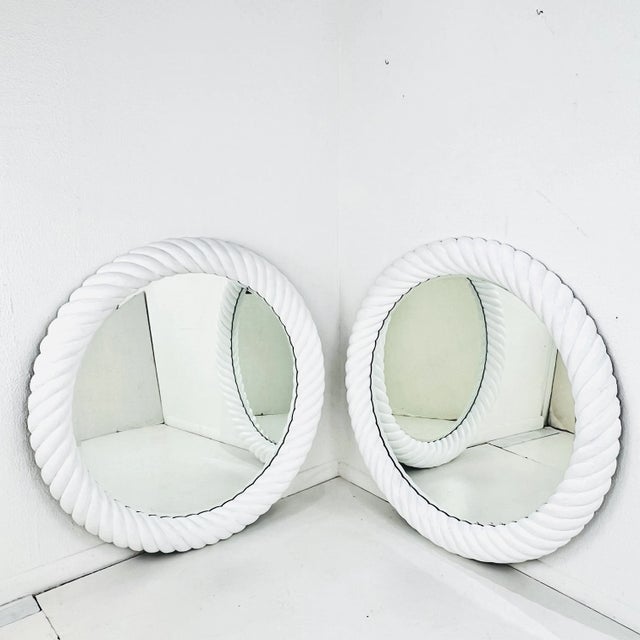 1970s Pair of Monumental 1970s Round Faux Twisted Rope Mirrors For Sale - Image 5 of 11