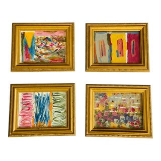 Abstract Mini Mixed Media Painting Signed For Sale