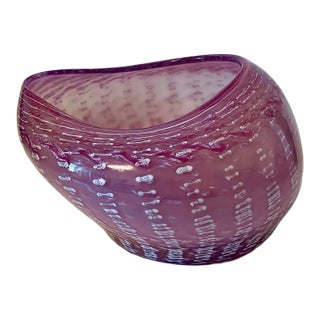 Late 20th Century Amethyst Latticino Studio Art Glass Vessel by Brian Higer For Sale