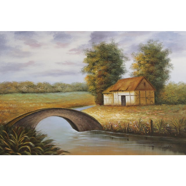 Vintage Oil on Canvas Painting of Farmhouse by Y.Zade For Sale - Image 4 of 18