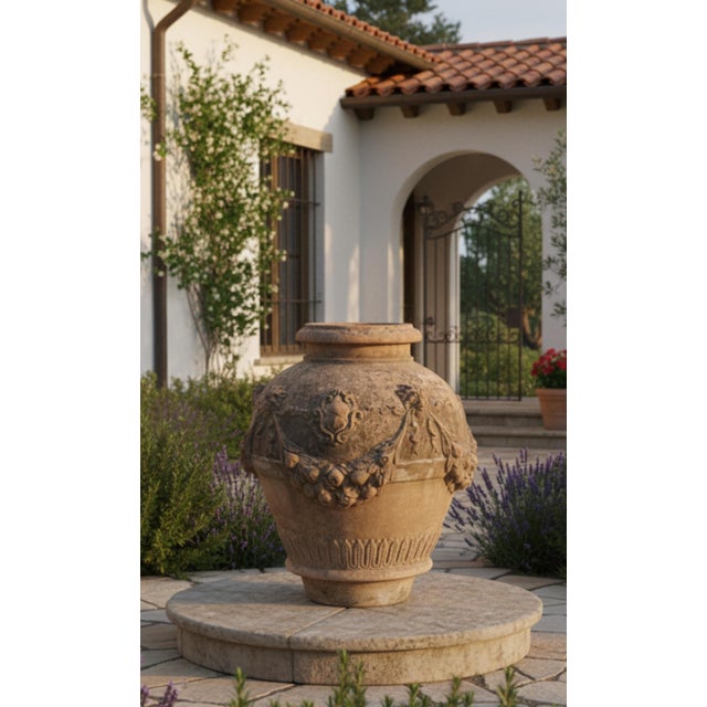 19th Century Italian Neoclassical Style Terracotta Garden Urn With Mascarons and Garlands For Sale In West Palm - Image 6 of 6