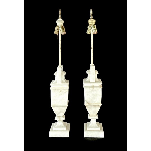Mid 20th Century Neoclassical Alabaster Table Lamps - a Pair For Sale - Image 4 of 15