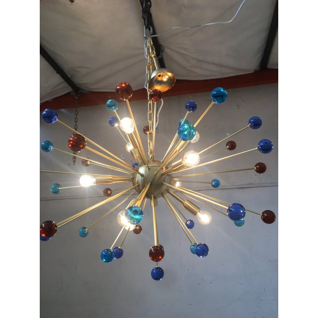 Italian Murano Glass Sputnik Multicolors in Brushed Brass Chandelier For Sale - Image 10 of 13