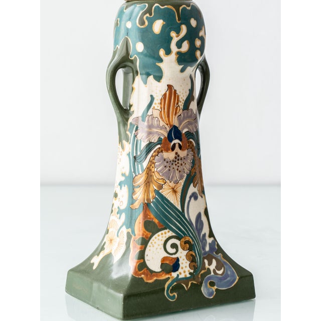 Art Nouveau Dutch Hand-Painted Ceramic Table Lamps from Arnhemsche Fayencefabriek, 1910s, Set of 2 For Sale - Image 3 of 18