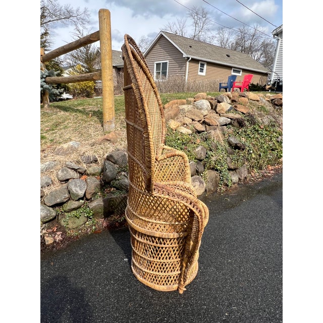 Tan Vintage Peacock Chair in Rattan Wicker Boho Chic Coastal Decor Seating For Sale - Image 8 of 8