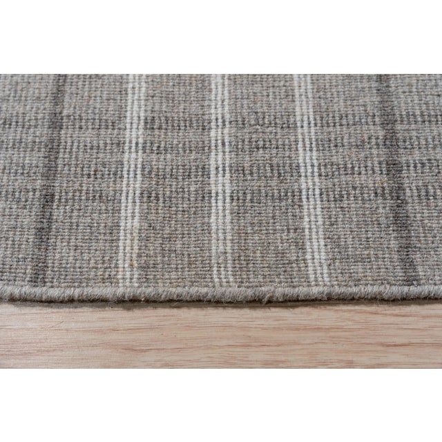 Contemporary 10x14 Timeless Celia Gray Kilim Minimalist Grid Modern Flatweave Wool Carpet Rug For Sale - Image 3 of 10