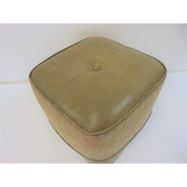 Mid 20th Century Leather Tuft Paisley Ottoman For Sale - Image 4 of 5