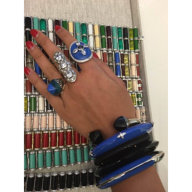 Art Deco Miriam Salat Double Art Deco Blue Resin Ocean Ring 18K Sterling Silver & Topaz For Sale - Image 3 of 18