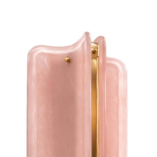 Italian Brass Wall Sconces with Pink Murano Glass Panels, Set of 2 For Sale - Image 5 of 11