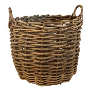 Large Vintage Rattan Basket For Sale
