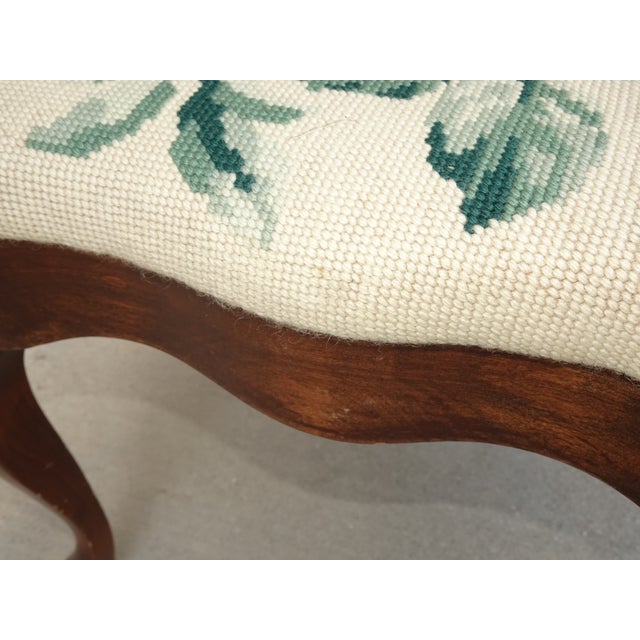 Vintage French Provincial Floral Queen Anne Needlepoint Footstool ~ Bench For Sale - Image 13 of 15