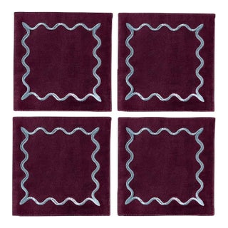 Erin Gates x Kassatex Plum Ripple Embroidered Cocktail Napkins, Set of 4 For Sale