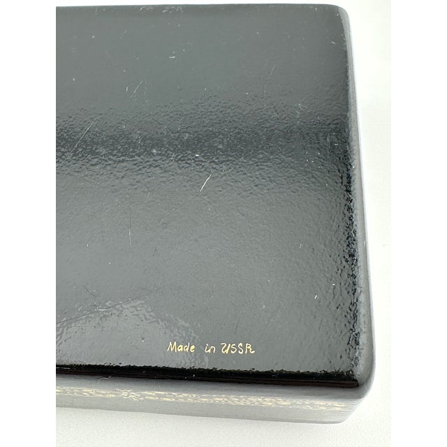 Lacquer Box – Palekh Paper Mâché, Hand-Painted Horses & Rider, Signed Smirnov 1977 For Sale - Image 11 of 12