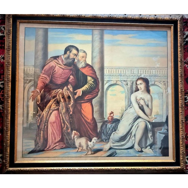 Susanna and the Elders, Tempera and Watercolor on Paper, 19th Century For Sale - Image 3 of 16
