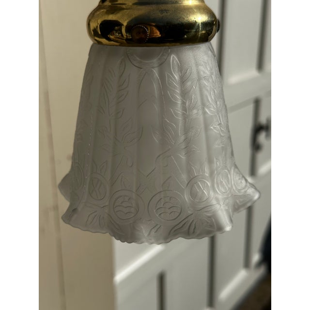 Vintage Brass Four Arm Pan Fixture With Vintage Shades For Sale - Image 10 of 12