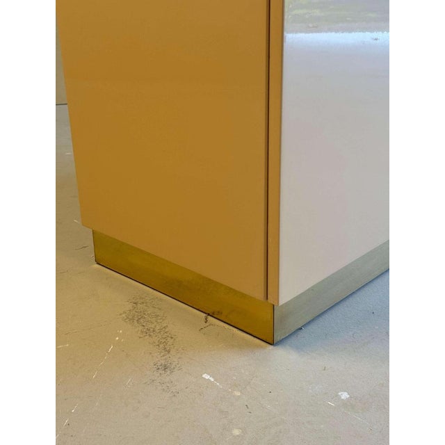 Cream Lacquered and Brass Sideboard by Jean Claude Mahey, 1970s For Sale - Image 14 of 15