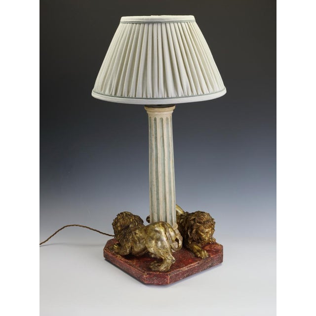 Grand Tour Neoclassical Lion & Fluted Column Table Lamp, Gilt Wood A finely carved Grand Tour inspired table lamp,...