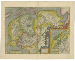 Antique Peacock Map of Friesland, 1580