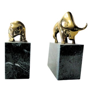 Heavy Brass and Marble Animal Bookends - a Pair For Sale