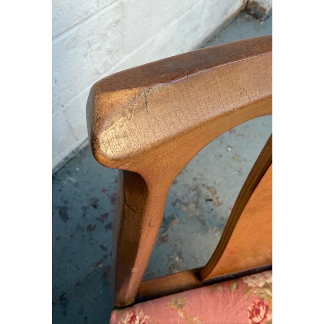 Set of Eight Mid 20th Century Floral Upholstered Walnut Dining Chairs For Sale - Image 12 of 12