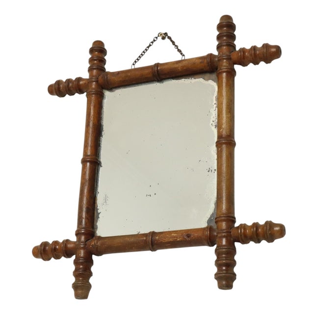 Antique Chinoiserie Faux Bamboo Mirror in Wood For Sale - Image 4 of 15