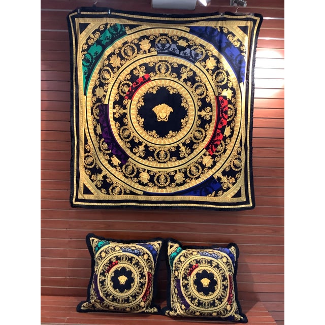 Black Custom Made Versace Multi Printed Velvet Throw For Sale - Image 8 of 9