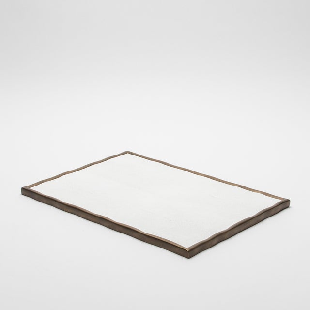Rectangular Melting Tray in White Shagreen With Bronze Patina Brass by R&y Augousti For Sale In Los Angeles - Image 6 of 7