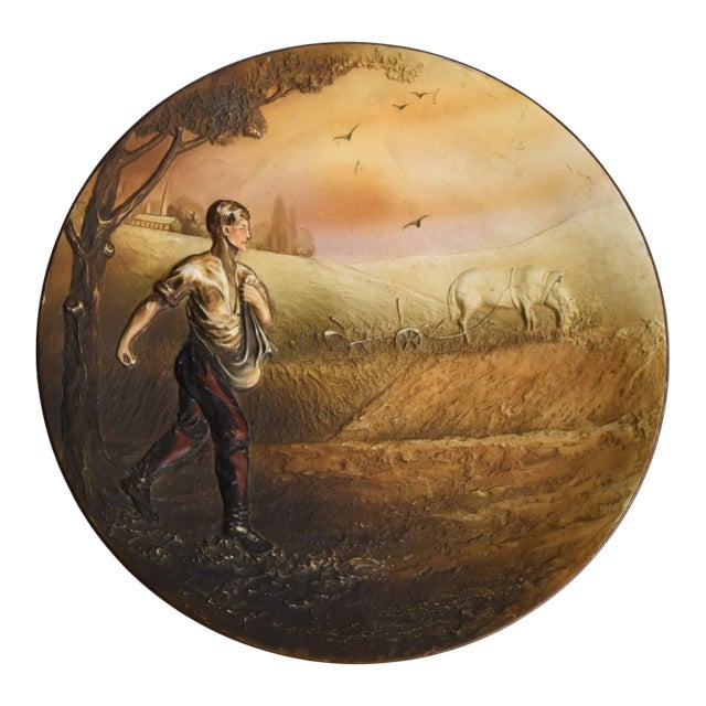 Early 20th Century Rare Nippon Relief Molded Johnny Appleseed Charger Wall Plaque For Sale