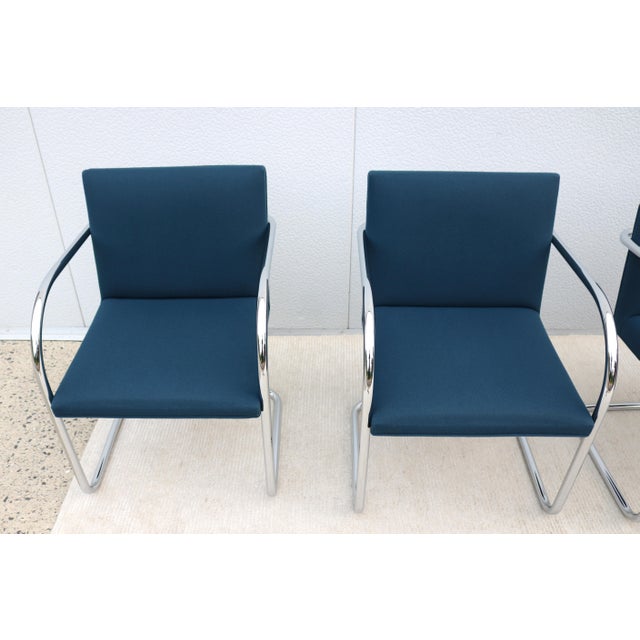 Ludwig Mies Van Der Rohe Brno Tubular Chairs in Royal Blue Fabric by Gordon - Set of 4 For Sale - Image 14 of 18