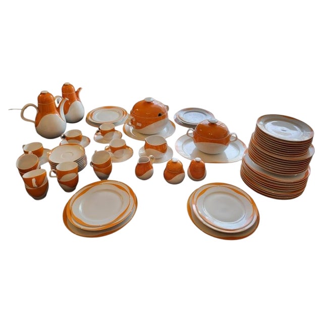 Space Age Service in White and Orange Porcelain from Heinrich Bavaria, Germany, 1970s, Set of 73 For Sale