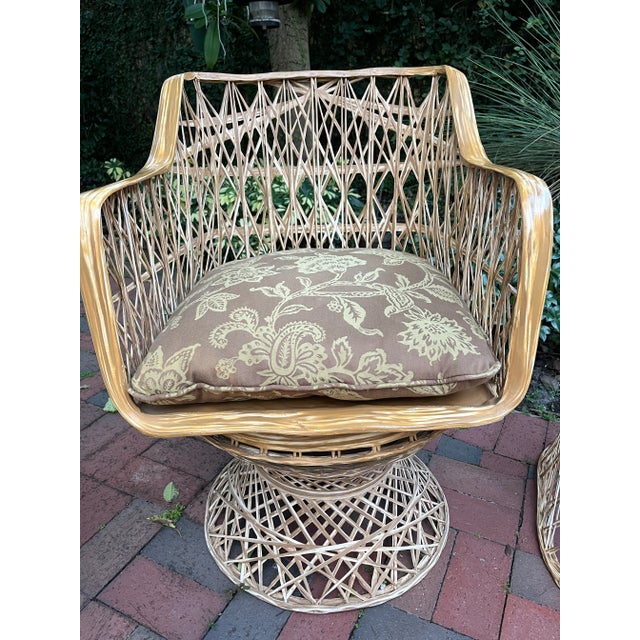 Pair of Russell Woodard Chairs and Side Table in a Bamboo Colored Finish For Sale - Image 4 of 8