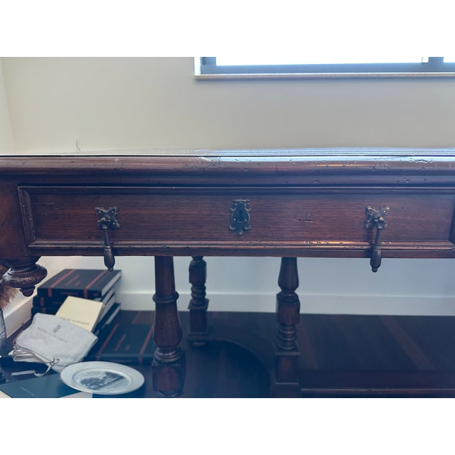 Wood Maitland-Smith Leather-Top Executive Writing Desk, Circa 1990 For Sale - Image 7 of 12