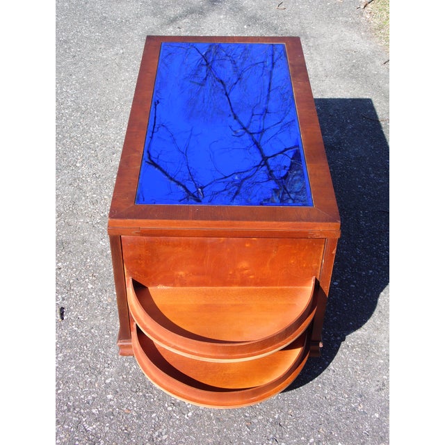 Vintage Art Deco Cobalt Mirror Blue Glass Coffee Table Speakeasy
