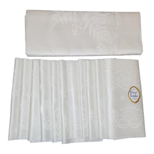 Vintage Grey's Textiles Pure Irish Linens Tablecloth 11 Napkins Factory Condition For Sale