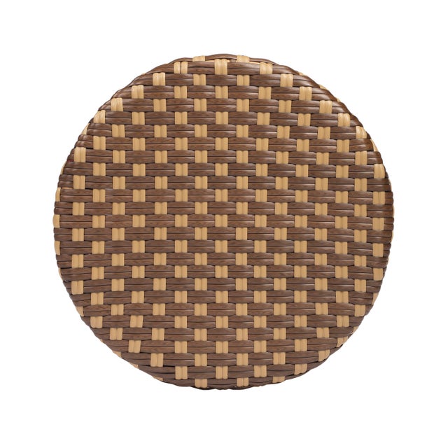 Wood Tobias 30 in. Seat Height Round Rattan Backless Bar Stool, Brown/Tan Dot / Natural Rattan Frame For Sale - Image 7 of 8