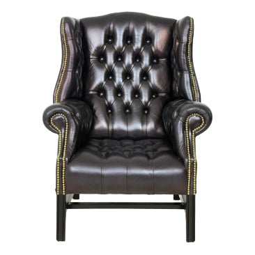 Chesterfield Wingback Chair in Burgundy Leather from Wilmowsky For Sale