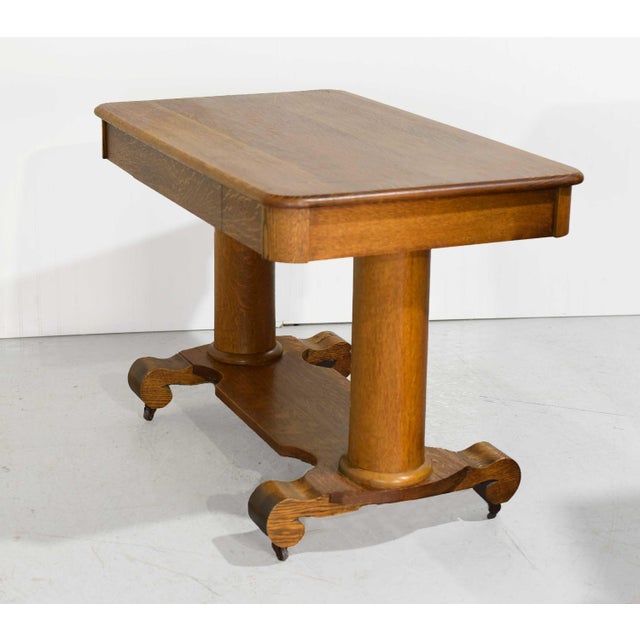 Early 20th Century Antique American Arts & Crafts Mission Oak Library Table For Sale - Image 5 of 12