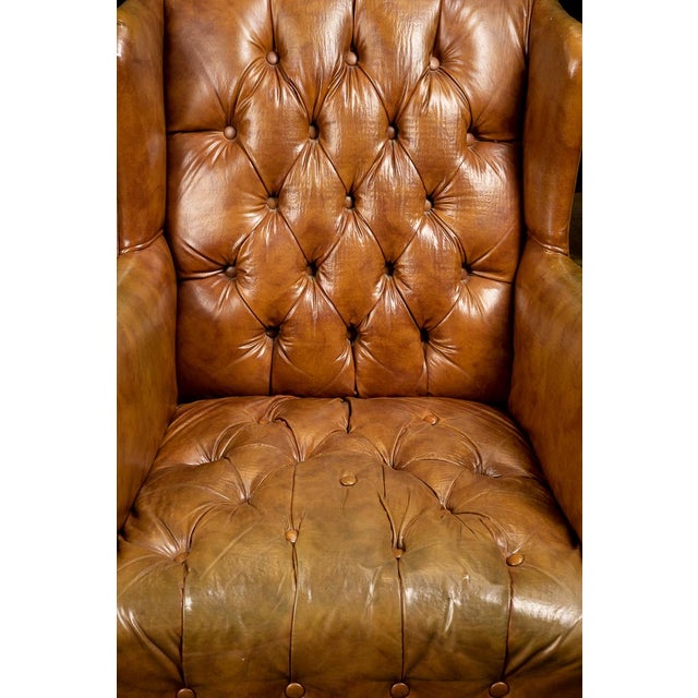 Animal Skin Vintage Tufted Leather Chesterfield Armchair in Camel Brown For Sale - Image 7 of 8