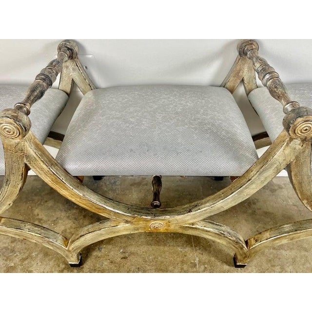 Silvered Carved Wood Curule-Form Bench, Europe, Early 20th Century For Sale - Image 14 of 18