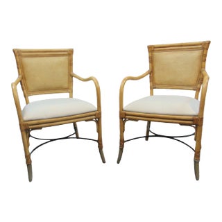 Modern Rattan & Iron Arm Chairs - a Pair For Sale