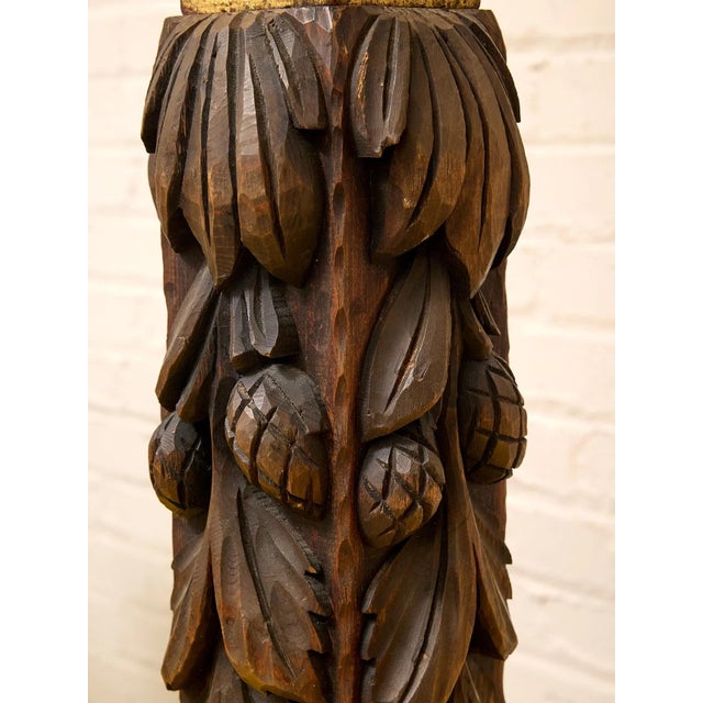 Vintage Hand-Carved Acanthus Wood Table Lamp With Linen Box Shade For Sale - Image 11 of 12