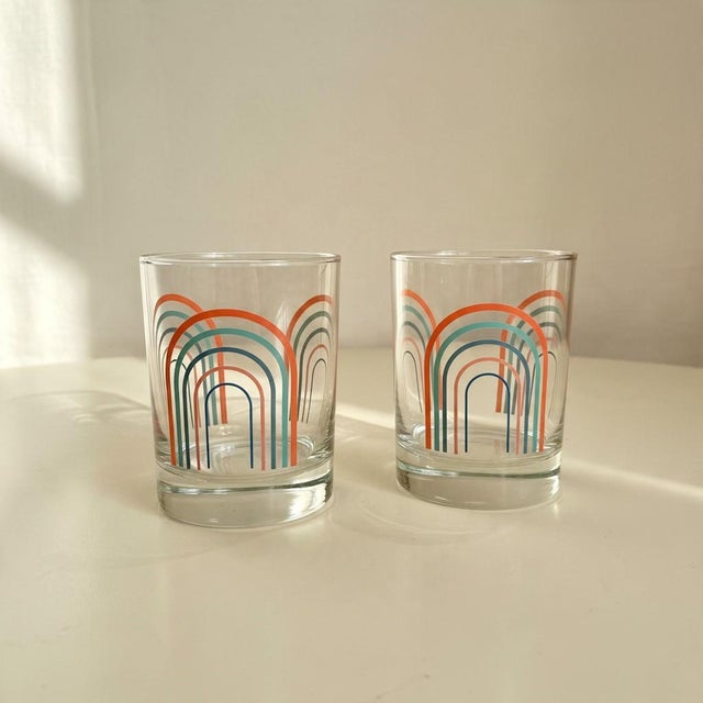 Vintage 1990s Fiesta Rainbow Arches Drinking Glasses-Set of 2-Retro Tumblers- For Sale - Image 4 of 11