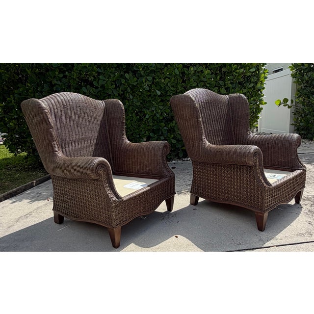 Vintage Lane Venture Excursions Sculptural Rattan Wingback Armchairs, Pair For Sale In Naples, FL - Image 6 of 16
