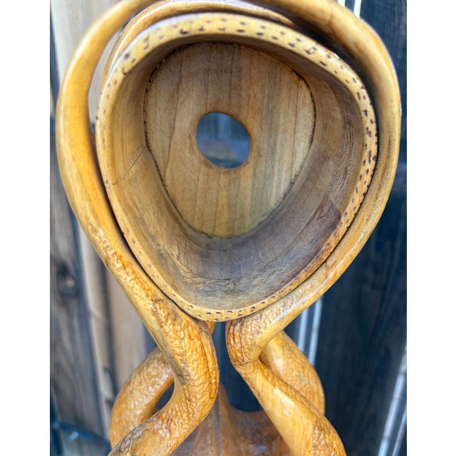 Vintage Mid Century Modern Abstract Hand Carved Wood Sculpture Two Figures Embracing 24” For Sale - Image 10 of 12