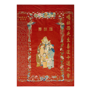 Magnificent Red Background Color With Some Details About Chinese Culture Antique Silk Embroidery Rug